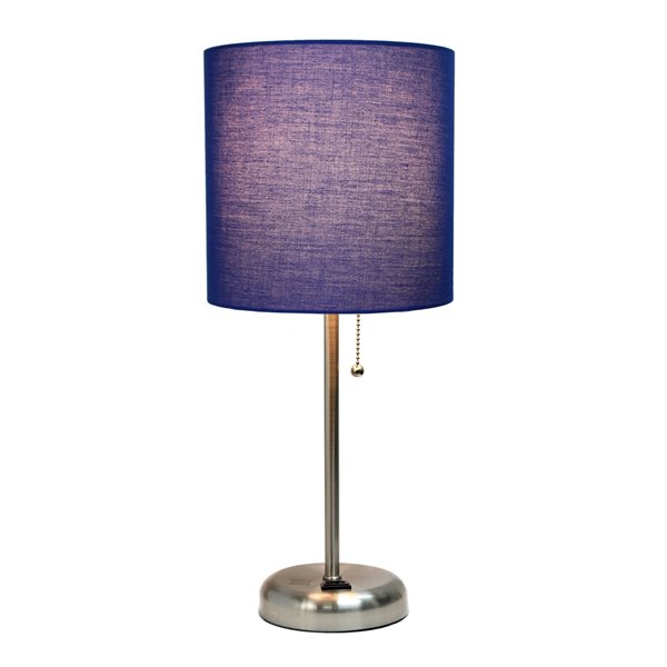 Lampe de table LimeLights avec sortie de charge et abat-jour en tissu, acier brossé et bleu marin, 19,5 po