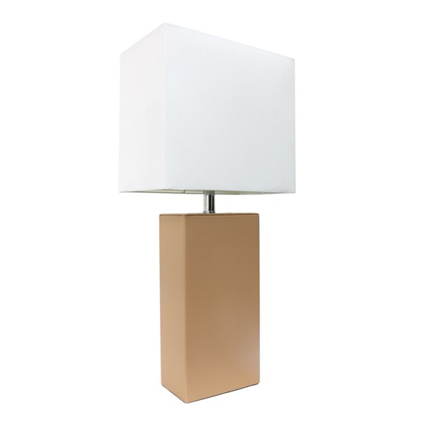 Elegant Designs Modern Leather Table Lamp with White Fabric Shade - Beige - 21-in