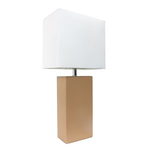 Elegant Designs Modern Leather Table Lamp with White Fabric Shade - Beige - 21-in