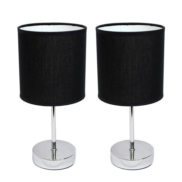 Simple Designs Chrome Mini Basic Table Lamp with Fabric Shade - Black and Chrome - Set of 2