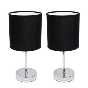 Simple Designs Chrome Mini Basic Table Lamp with Fabric Shade - Black and Chrome - Set of 2