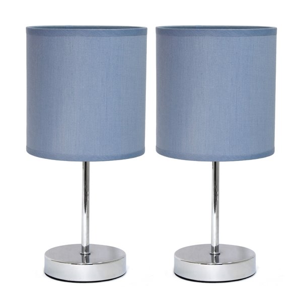 Simple Designs Chrome Mini Basic Table Lamp with Fabric Shade - Purple and Chrome - Set of 2