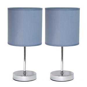 Simple Designs Chrome Mini Basic Table Lamp with Fabric Shade - Purple and Chrome - Set of 2