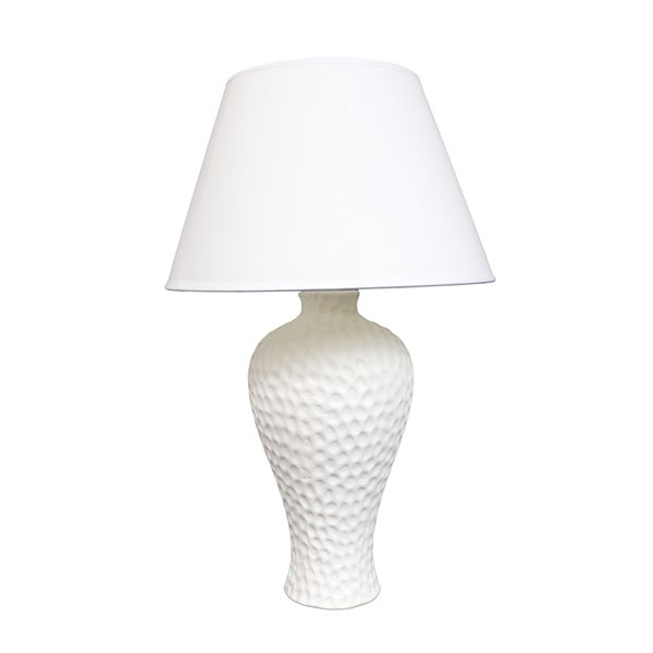 Simple Designs Textured Stucco Curvy Ceramic Table Lamp - White - 20.08-in