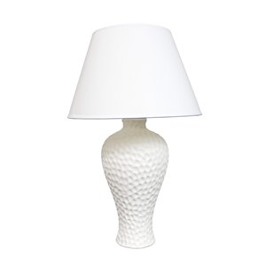 Simple Designs Textured Stucco Curvy Ceramic Table Lamp - White - 20.08-in