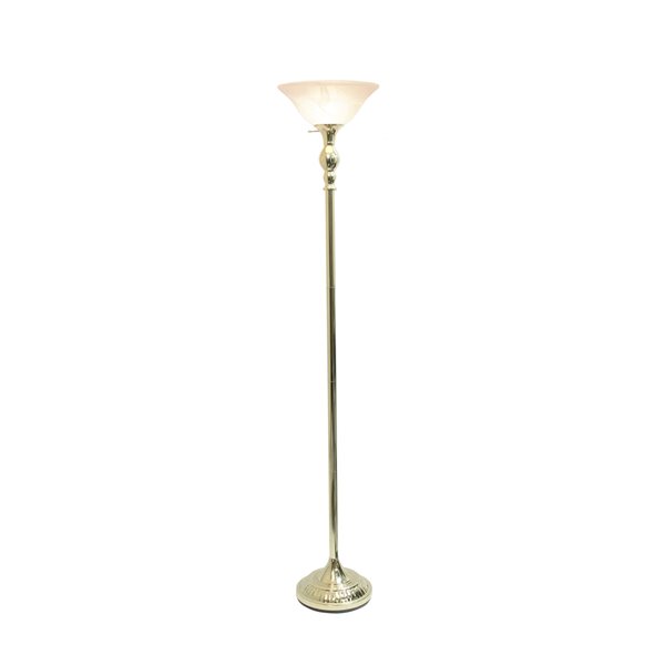 Elegant Designs 1 Light Torchiere Floor Lamp with Marbleized White Glass Shade - 71-in