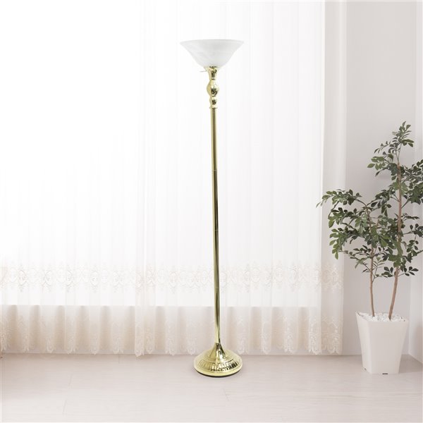 Elegant Designs 1 Light Torchiere Floor Lamp with Marbleized White Glass Shade - 71-in