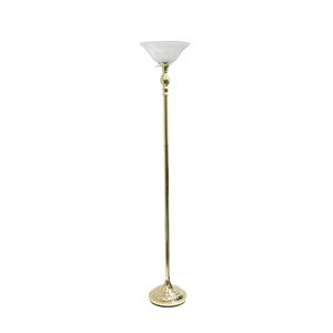 Lampe torchère Elegant Designs, abat-jour en verre blanc marbré et or, 71 po