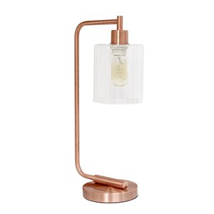 Simple Designs Antique Style Industrial Iron Lantern Desk Lamp with Clear Glass Shade - Rose Gold - 19-in