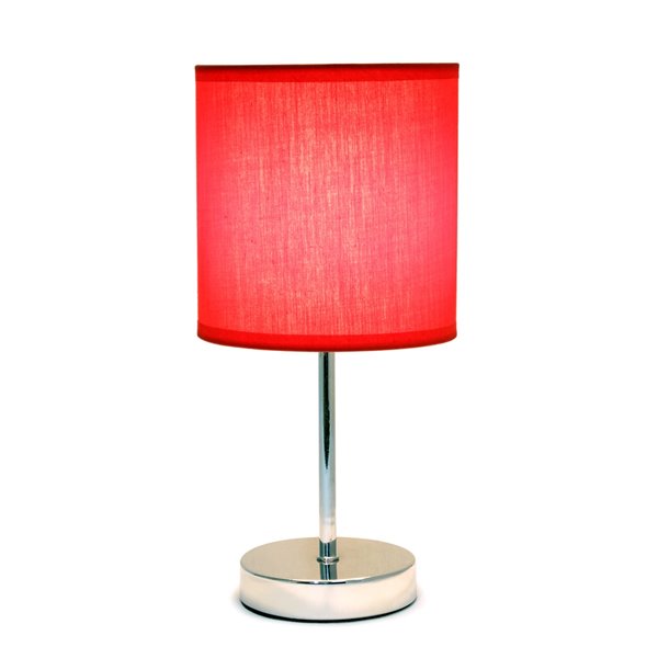 Simple Designs Chrome Mini Basic Table Lamp with Fabric Shade - Chrome and Red - 11-in