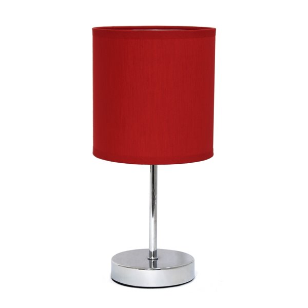 Simple Designs Chrome Mini Basic Table Lamp with Fabric Shade - Chrome and Red - 11-in