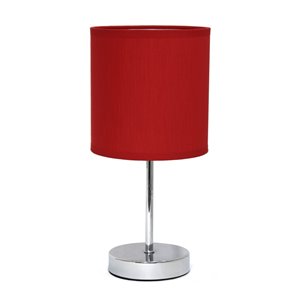 Simple Designs Chrome Mini Basic Table Lamp with Fabric Shade - Chrome and Red - 11-in