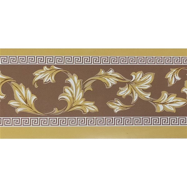 Dundee Deco Self Adhesive Wallpaper Border With Leaves Scrolls Design 33 Ft X 4 In Mustard Yellow And Green Rona - Wallpaper Border Design By Color