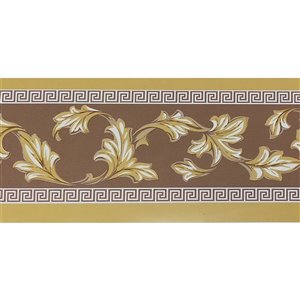 Dundee Deco Self-Adhesive Wallpaper Border with Leaves Scrolls Design - 33-ft x 4-in - Mustard Yellow and Green