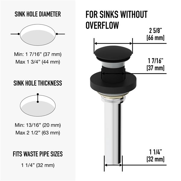 VIGO&nbsp;1.75-in W Vessel Bathroom Sink Pop-Up Drain and Mounting Ring - Matte Black