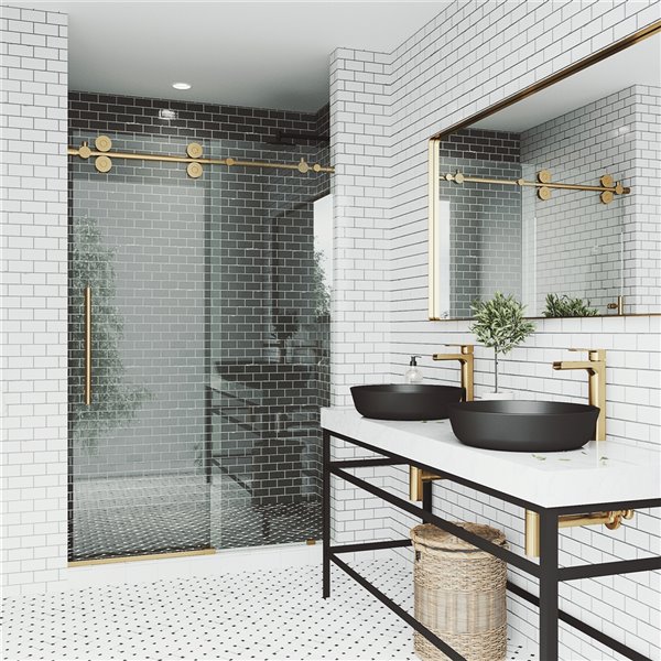 VIGO Elan Sliding Frameless Shower Door in Gold Matte Finish - 56-in x 74-in