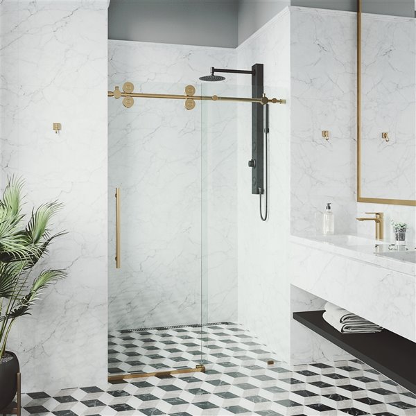 VIGO Elan Sliding Frameless Shower Door in Gold Matte Finish - 56-in x 74-in