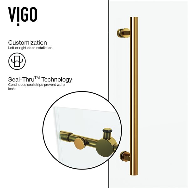 VIGO Elan Sliding Frameless Shower Door in Gold Matte Finish - 56-in x 74-in