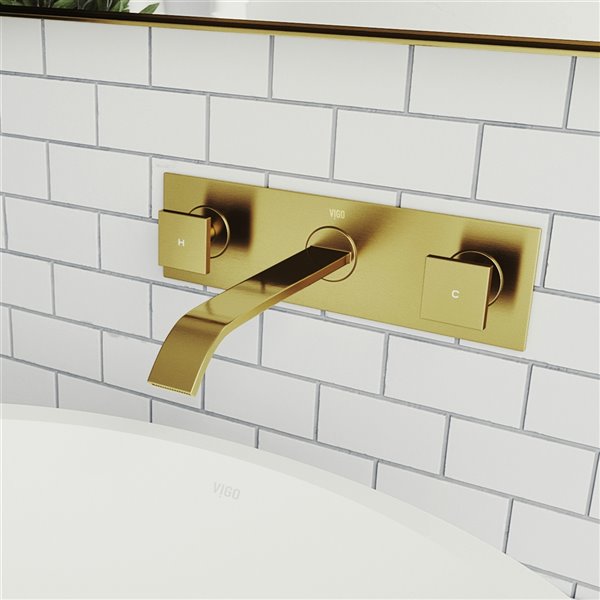 VIGO Titus&nbsp;3-in H Two-Handle Bathroom Wall Mount Faucet - Matte Brushed Gold