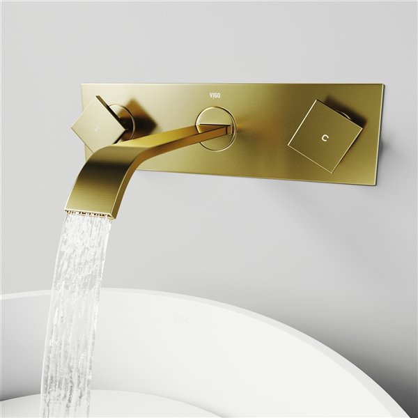 VIGO Titus&nbsp;3-in H Two-Handle Bathroom Wall Mount Faucet - Matte Brushed Gold