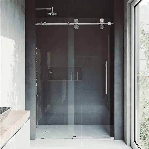 Porte de douche Elan de VIGO en verre trempé transparent, chrome, 74 po x 64 po