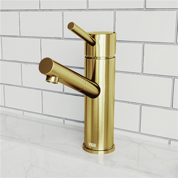 VIGO Noma Single Hole Bathroom Faucet in Matte Brushed Gold