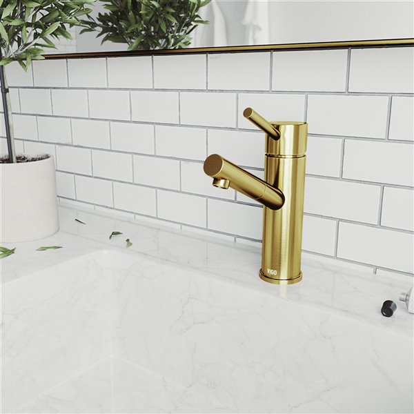 VIGO Noma Single Hole Bathroom Faucet in Matte Brushed Gold