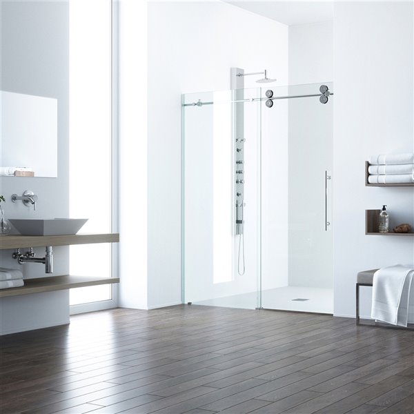 VIGO Elan Shower Door in Clear Tempered Glass in Chrome Finish -  74-in x 60-in