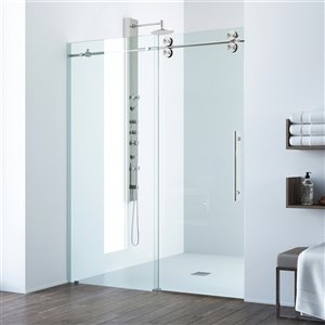 Porte de douche VIGO en verre trempé transparent, acier inoxydable, 74 po x  68 po