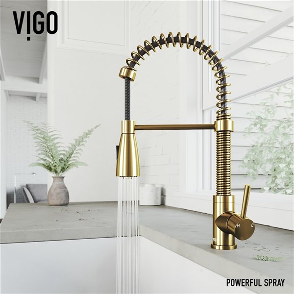 VIGO Brant Pull-Down Spray Kitchen Faucet (in Matte Brushed Gold)