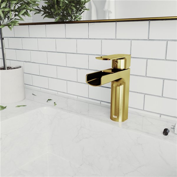 VIGO Ileana Single Hole Bathroom Faucet in Matte Brushed Gold