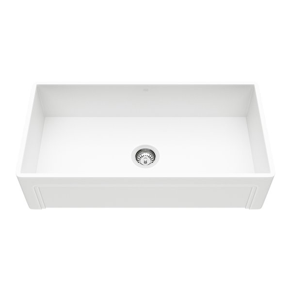 VIGO Farmhouse Kitchen Sink in Matte White with Drain - 36-in