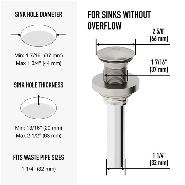 VIGO&nbsp;1.75-in W Vessel Bathroom Sink Pop-Up Drain and Mounting Ring - Brushed Nickel