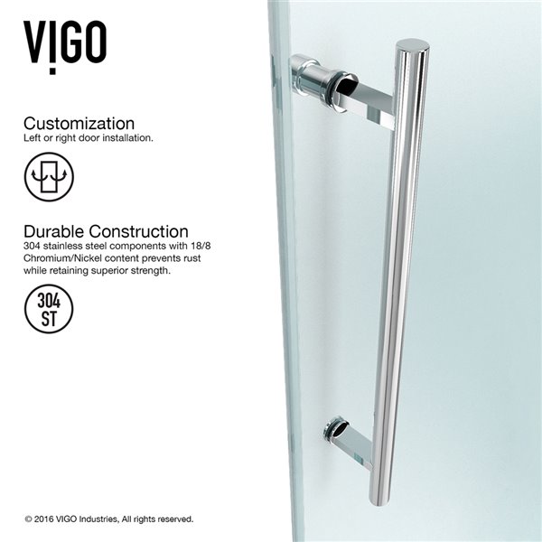 VIGO Elan Shower Door in Clear Tempered Glass in Chrome Finish - 74-in x 68-in