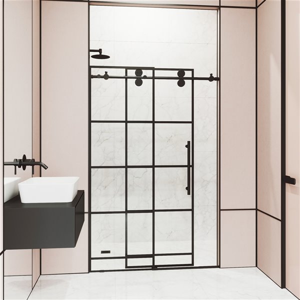 VIGO Elan Sliding Frameless Shower Door in Black Matte Finish - 60-in x 74-in