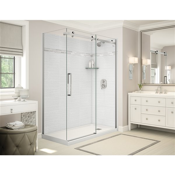 MAAX Utile 60-in x 32-in x 84-in Origin Arctik and Chrome Corner Rectangular Shower Kit with Right Drain - 5-Piece