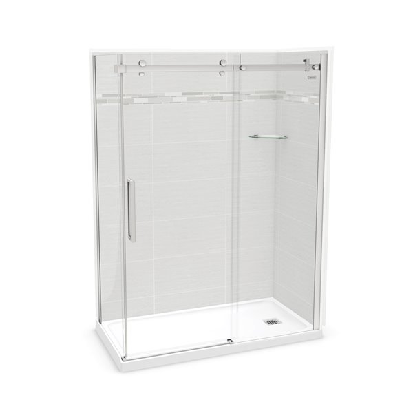 MAAX Utile 60-in x 32-in x 84-in Origin Arctik and Chrome Corner Rectangular Shower Kit with Right Drain - 5-Piece