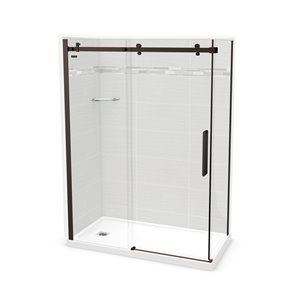 Ensemble de douche en coin Utile par MAAX Origin Arctik/bronze foncé de 60 po x 32 po x 84 po, drain à gauche, 5 pièces