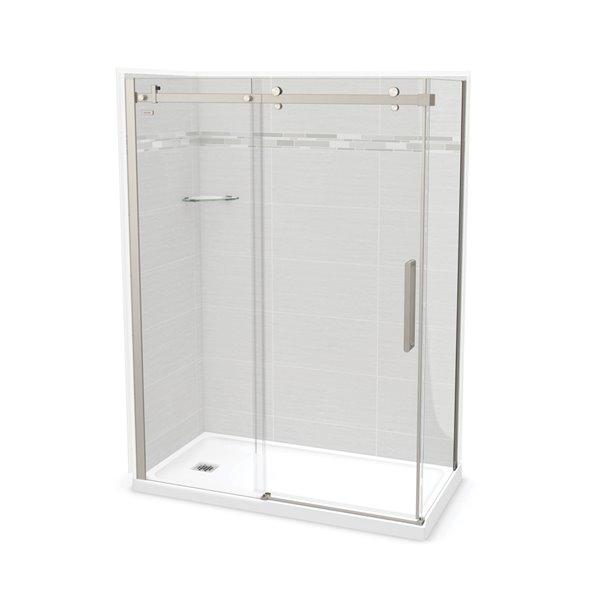 Ensemble de douche en coin Utile par MAAX Origin Arctik/nickel brossé de 60 po x 32 po x 84 po, drain à gauche, 5 pièces