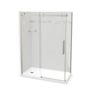 Ensemble de douche en coin Utile par MAAX Origin Arctik/nickel brossé de 60 po x 32 po x 84 po, drain à gauche, 5 pièces