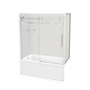 Ensemble de bain-douche Utile par MAAX chrome et Origin Arctik de 60 po x 30 po x 81 po avec drain à gauche, 5 pièces