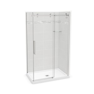 Ensemble de douche en coin Utile MAAX rectangulaire Origin Arctik/chrome 48 po x 32 po x 84 po, drain central, 5 pièces