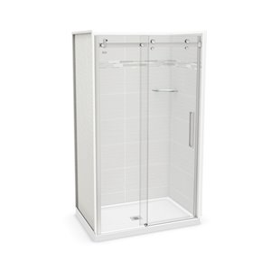 MAAX Utile 48-in x 32-in x 84-in Origin Arctik and Chrome Alcove Shower Kit with Centre Drain - 5-Piece