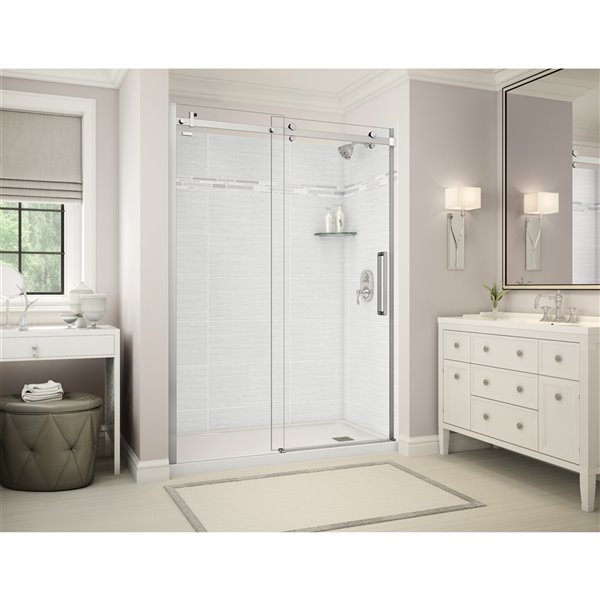 MAAX Utile 60-in x 32-in x 84-in Origin Arctik and Chrome Alcove Shower Kit with Right Drain - 5-Piece