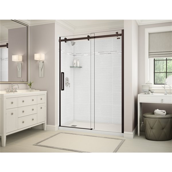 MAAX Utile 60-in x 32-in x 84-in Origin Arctik and Dark Bronze Alcove Shower Kit with Left Drain - 5-Piece