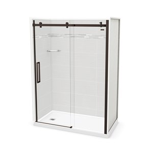 Ensemble de douche en alcôve Utile de MAAX Origin Arctik et bronze foncé 60 po x 32 po x 84 po, drain à gauche, 5 pièces