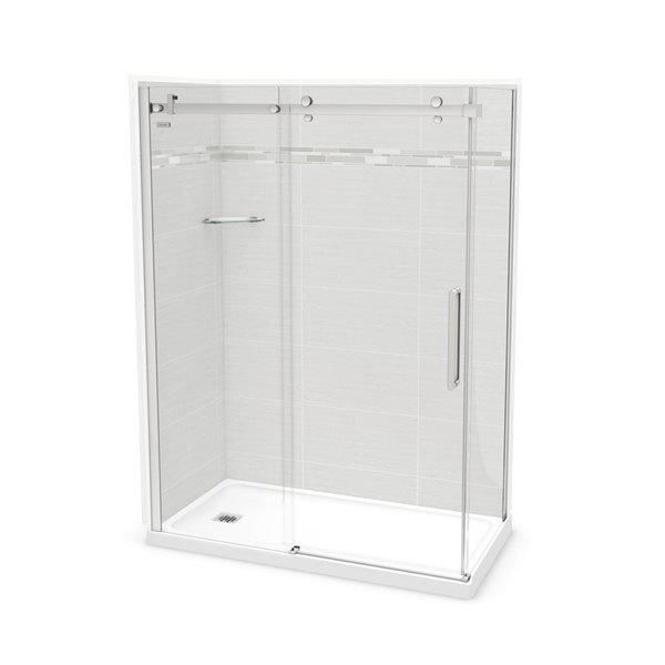 MAAX Utile 60-in x 32-in x 84-in Origin Arctik and Chrome Rectangular Corner Shower Kit with Left Drain - 5-Piece