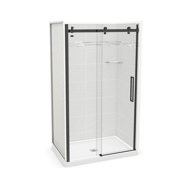 MAAX Utile 48-in x 32-in x 84-in 5-Piece Origin Arctik/Matte Black Alcove Shower Kit with Centre Drain