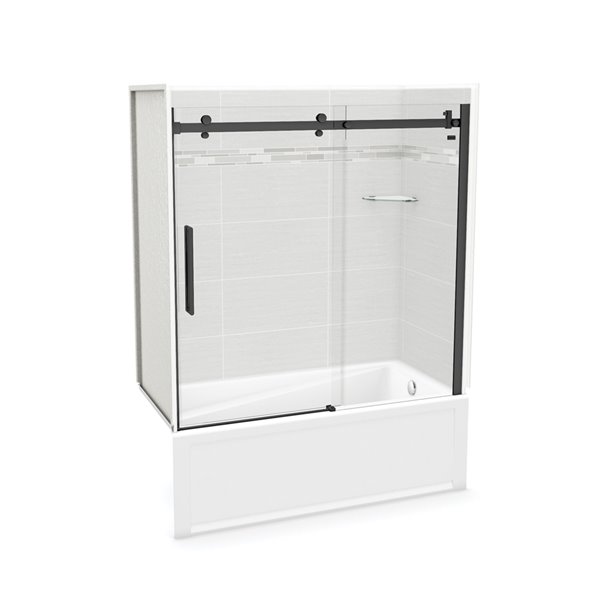 MAAX Utile 60-in x 30-in x 81-in 5-Piece Matte Black/Origin Arctik Bathtub Shower Kit with Right Drain