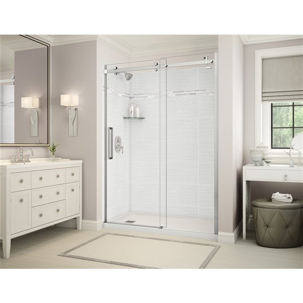 MAAX Utile 60-in x 32-in x 84-in Origin Arctik and Chrome Alcove Shower Kit with Left Drain - 5-Piece